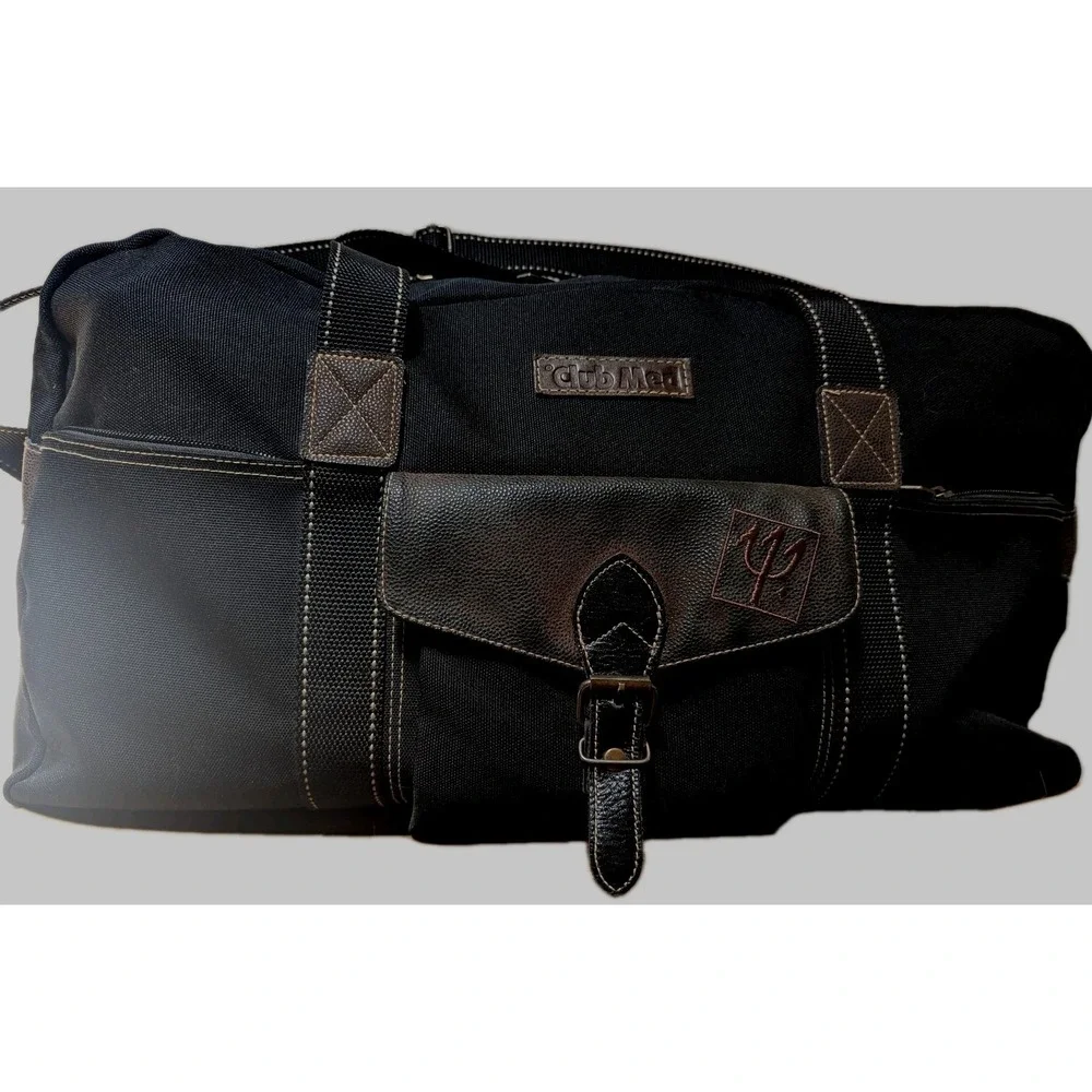Vintage Club Med Duffel Bag Canvas Leather Trim Weekender Gym Travel
